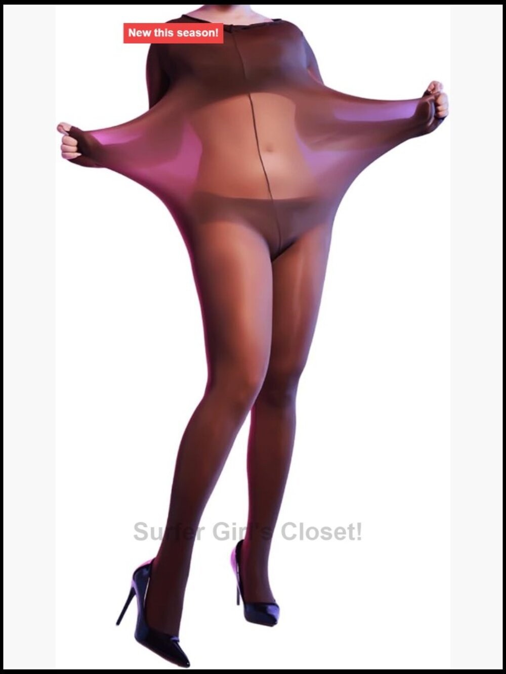 Plus Size Shiny Sheer Bodystocking Nylon Long Sleeve Full Body Catsuit